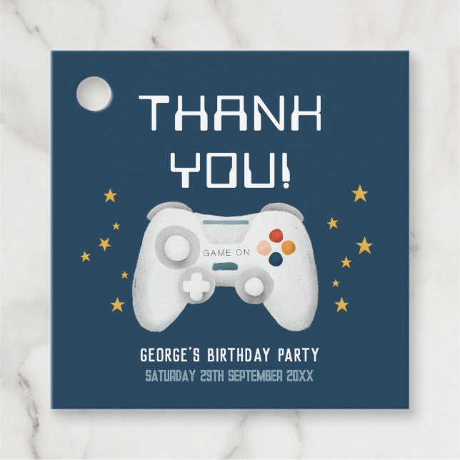 Étiquettes Cadeau Enfants Cool Blue Jeu Merci Garçons Anniversaire (Devant)