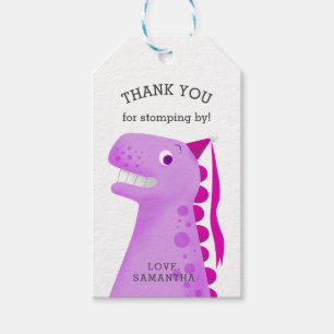 Étiquettes-cadeau Enfants Dinosaur Anniversaire fête Merci rose