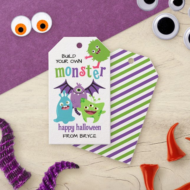 Étiquettes-cadeau Enfants Halloween Party Construisez votre propre m (Créateur téléchargé)