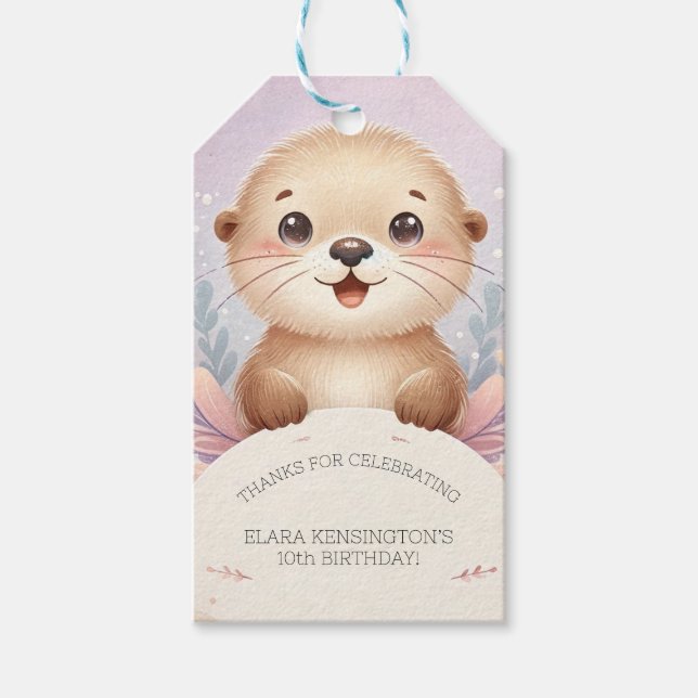 Étiquettes-cadeau Enfants Lilac Otter mignon fête d'anniversaire Fav (Devant)
