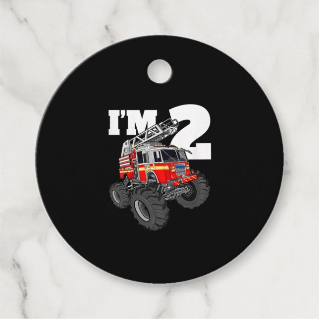 Étiquettes Cadeau Enfants Monster Fire Truck 2e anniversaire garçon  (Devant)