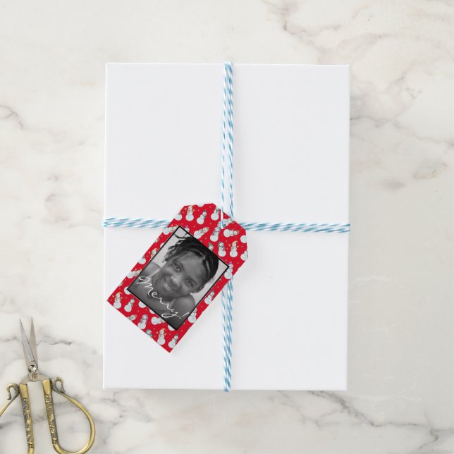 Étiquettes-cadeau Enfants Noël mignon Snowman Photo personnalisée (Avec de laficelle)