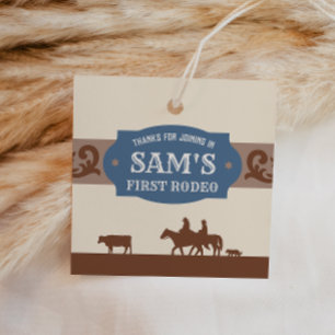 Étiquettes Cadeau Enfants Rodeo Blue/Brown Western Anniversaire Part