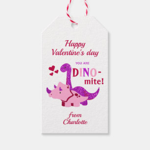 Étiquettes-cadeau Enfants Valentines Day Girly Dinosaur Dino-mite