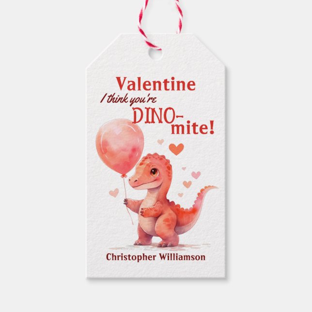 Étiquettes-cadeau Enfants Valentines Day Vous êtes Dino-mite Dinosau (Devant)