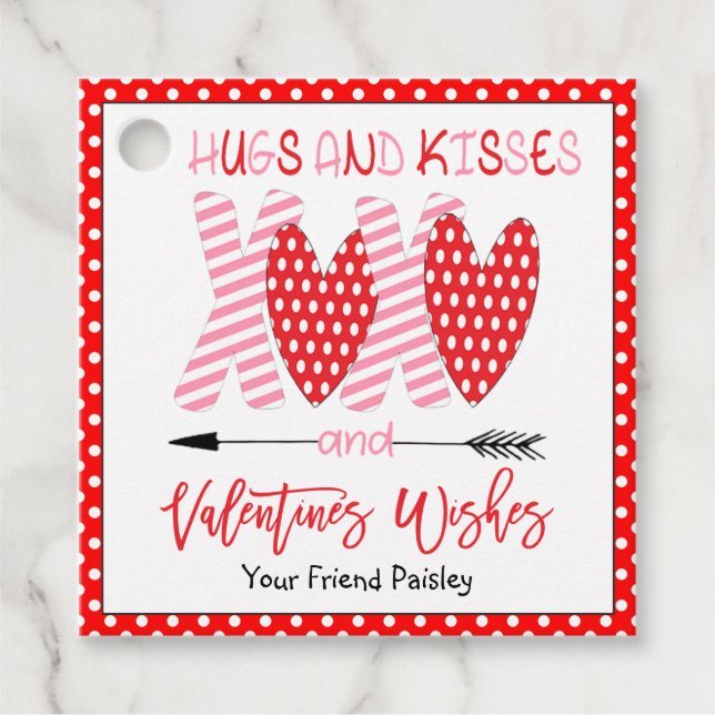Étiquettes Cadeau Enfants Valentines Jour des câlins et baisers (Devant)