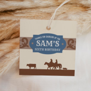 Étiquettes Cadeau Enfants Western Anniversaire Party Bleu/Merci Brow