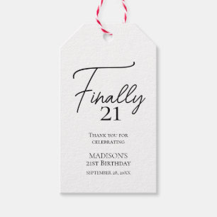 Étiquettes-cadeau Enfin 21 Noir & Blanc 21e anniversaire
