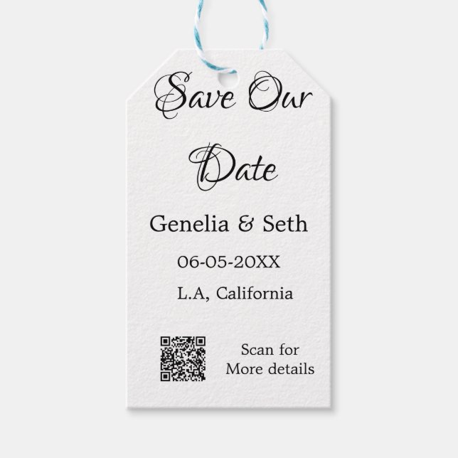 Étiquettes-cadeau Enregistrez la date simple code QR minimal détails (Devant)