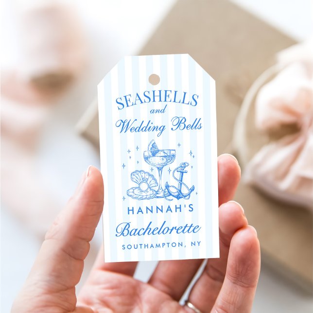 Étiquettes-cadeau Enterrement de vie de jeune fille Retro Blue Seash (Créateur téléchargé)