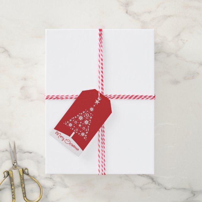 Étiquettes-cadeau Entreprise Red Joyeux Noël Arbre de Noël (Avec de la ficelle)