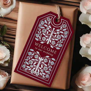 Étiquettes-cadeau Épée Royale Médiévale Argentée Rouge Mariage Bienv