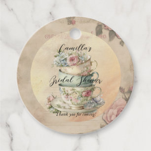 Étiquettes Cadeau Éphémère Tasses à Thé Florales Empilées pour Baby