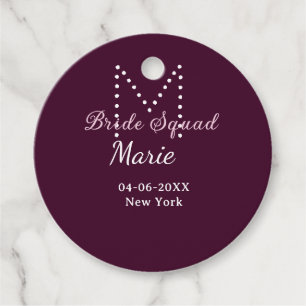 Étiquettes Cadeau Équipe de mariée ajoutez nom monogramme demoiselle