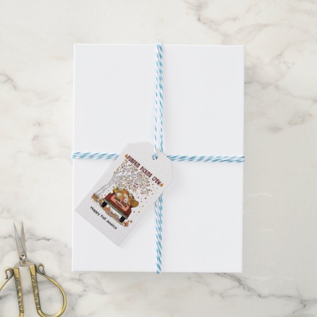 Étiquettes-cadeau Équipe de prélèvement citrouille (Avec de laficelle)