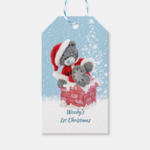 Étiquettes-cadeau Ęr Noël du bébé, ours de nounours de Père No