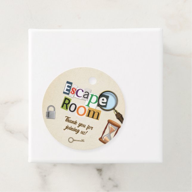 Étiquettes Cadeau Escape Room Party (En situation)