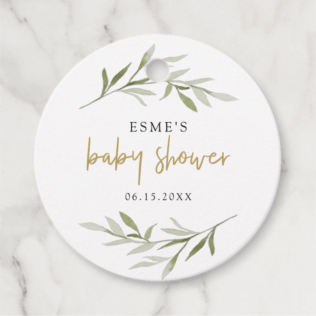 Étiquettes Cadeau ESME Bohemian Green & Gold Baby shower (Devant)