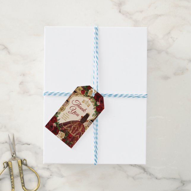 Étiquettes-cadeau Espagnol Bourgogne Floral Russe Bois Mis Quince (Avec de laficelle)