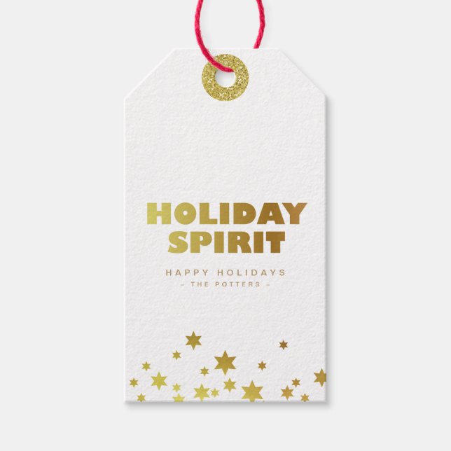 Étiquettes-cadeau Esprit de vacances | Fun Christmas White & Gold Mi (Devant)