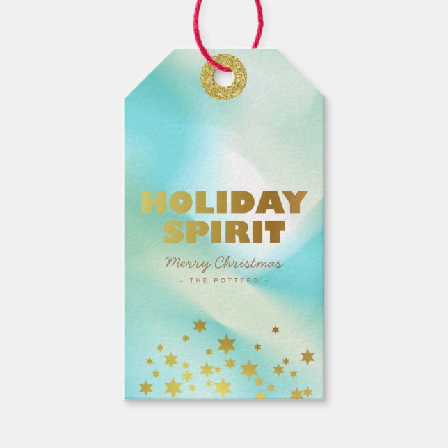 Étiquettes-cadeau Esprit de vacances | Pastel Green Gradient & Gold (Devant)