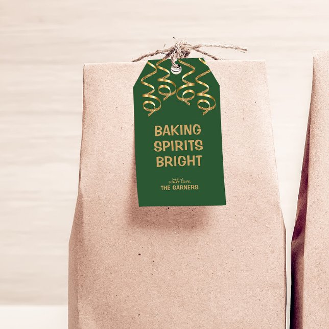 Étiquettes-cadeau Esprits de cuisson en or vert de Noël (Créateur téléchargé)