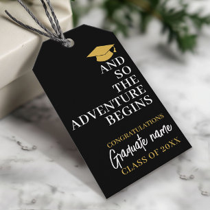 Étiquettes-cadeau Et Donc L'Aventure Commence La Graduation Black Go