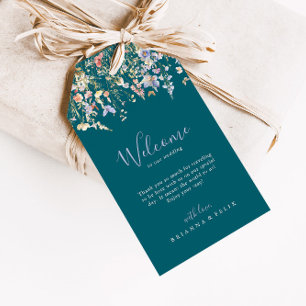 Étiquettes-cadeau Été Fleur sauvage multilingue Vert Mariage Bienven