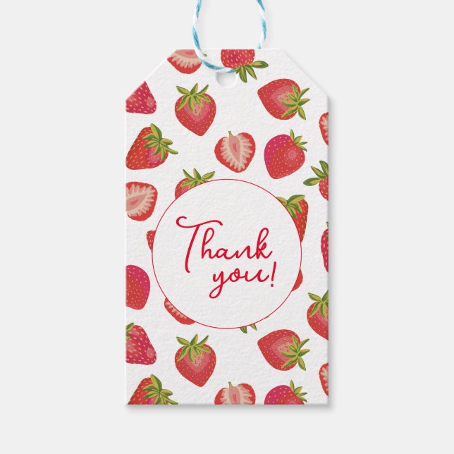 Étiquettes-cadeau Été Merci aux fraises rouges (Devant)