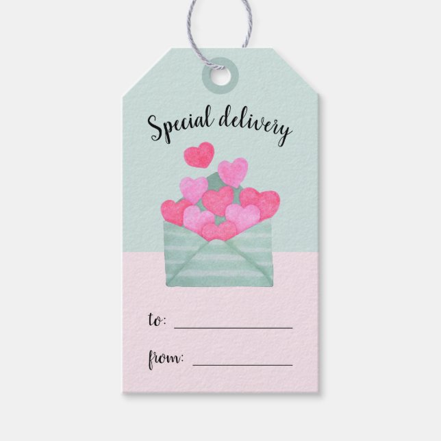 Étiquettes-cadeau Étiquette-cadeau Love Mail Hearts Pastel Mint Pink (Devant)