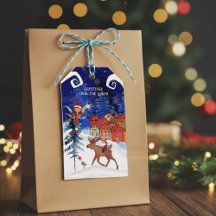 Étiquettes-cadeaux Village Père Noël & Élan Nordiq