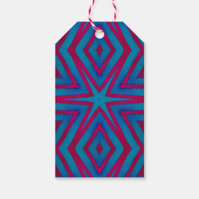 Étiquettes-cadeau Étoile Balises cadeaux géométriques rouges et bleu (Devant)
