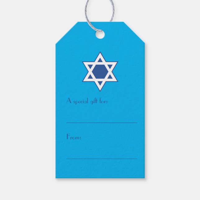Étiquettes-cadeau Étoile bleue et blanche de David (Devant)