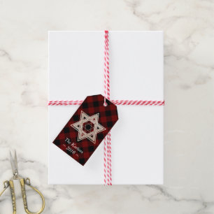 Étiquettes-cadeau Étoile de David Rouge et noir de bisons rustique
