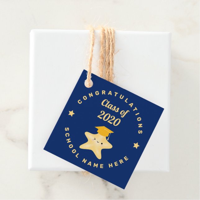 Étiquettes Cadeau Étoile de graduation Royal Blue et Gold moderne (En situation)