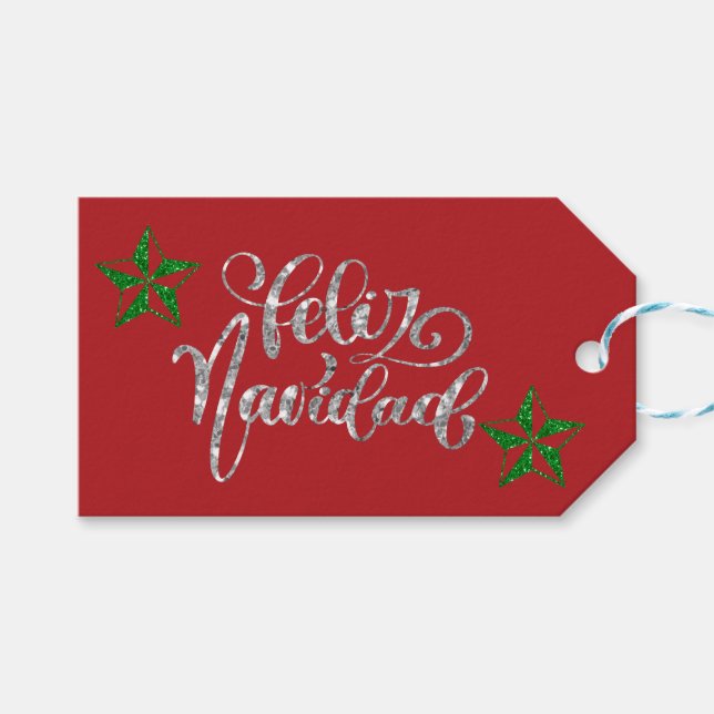 Étiquettes-cadeau Étoile de Noël de la Parties scintillant verte (Devant (Horizontal))