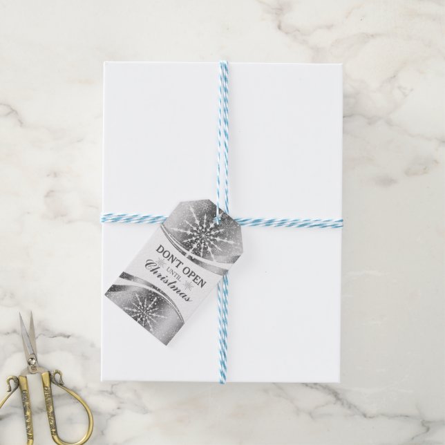 Étiquettes-cadeau Etoile de Noël moderne géométrique en argent et bl (Avec de laficelle)
