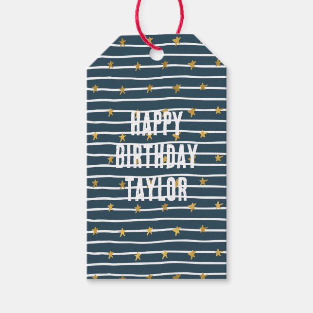Étiquettes-cadeau Etoiles Bleues Bleues Or (Devant)
