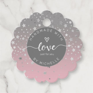 Étiquettes Cadeau étoiles d'argent fait à la main avec monogramme d'