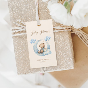 Étiquettes-cadeau Étoiles de l'ours en peluche bleu pour la baby sho