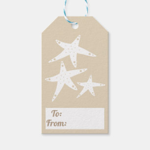 Étiquettes-cadeau Étoiles de mer et Taupe blancs côtiers