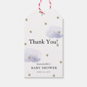 Étiquettes-cadeau Etoiles d'or et nuages de lavande Baby shower Merc