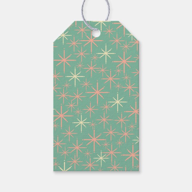 Étiquettes-cadeau Étoiles rétro à l'ère atomique à reflets Turquoise (Devant)