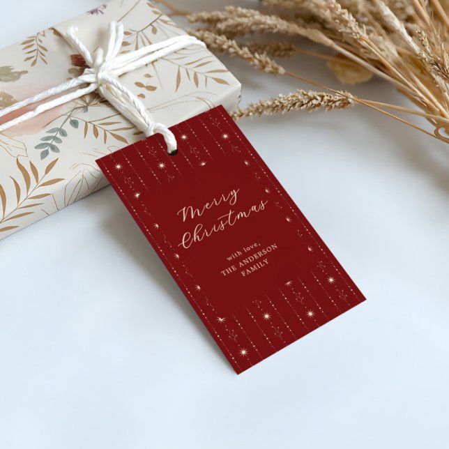 Étiquettes-cadeau Étoiles Rouge Et Crème Joyeux Noël (Créateur téléchargé)