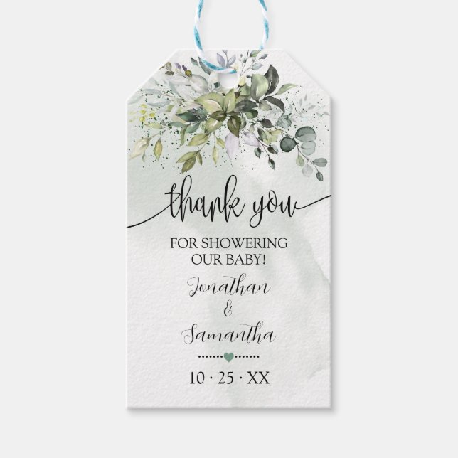 Étiquettes-cadeau Eucalyptus Baby shower vert Favoriser balise (Devant)