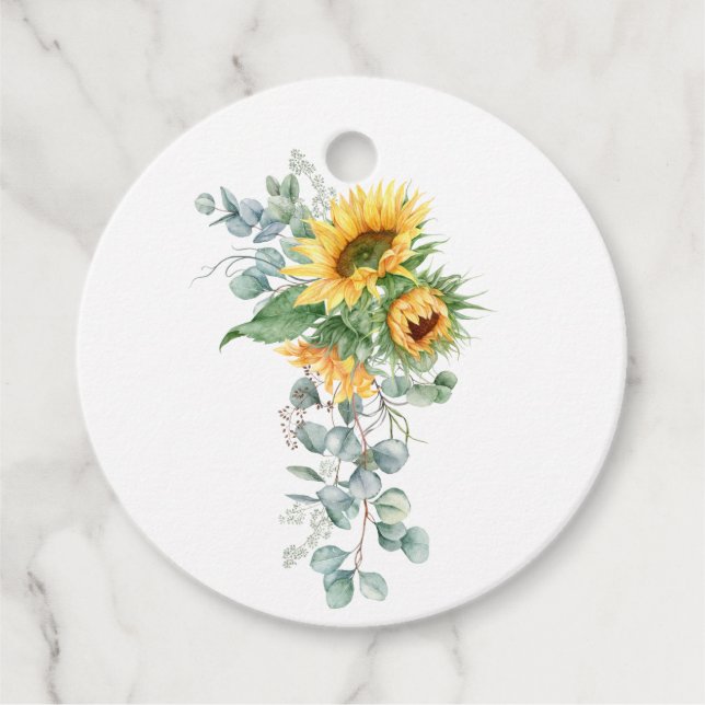 Étiquettes Cadeau Eucalyptus de tournesol de Boho (Devant)