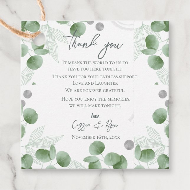 Étiquettes Cadeau Eucalyptus Feuille Nature Inspiré Mariage (Devant)