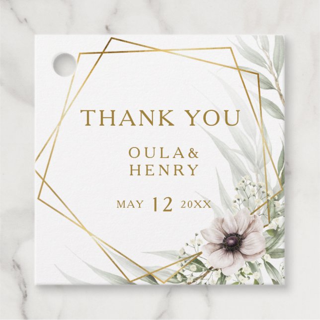 Étiquettes Cadeau Eucalyptus Gold Merci géométrique Favoriser les ét (Devant)