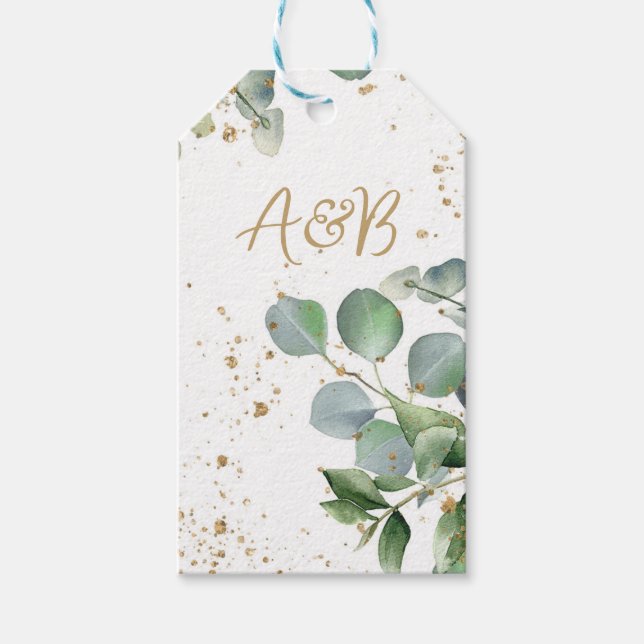 Étiquettes-cadeau Eucalyptus Gold Parties scintillant - Code 02 (Devant)