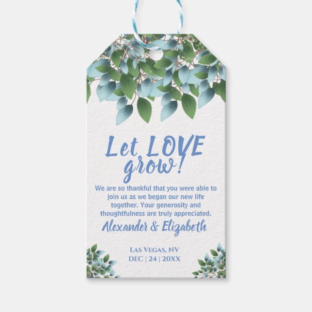 Étiquettes-cadeau Eucalyptus Laisser L'Amour Cultiver Le Mariage Fav (Devant)